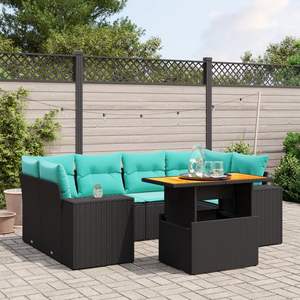 Ensemble de canapés de patio en polyrotin noir 7 pièces avec coussins, mobilier d'extérieur élégant - Product Image 1