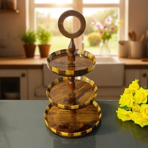 Support à gâteau en bois pour la présentation de desserts lors de réceptions à domicile et la décoration de table, support à dessert à étages en provenance d'Inde - Product Image 4