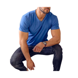T-shirt pour homme à col en V rouge, manches courtes, 100% coton, coupe classique, jersey décontracté, couleur unie, design simple - Product Image 5