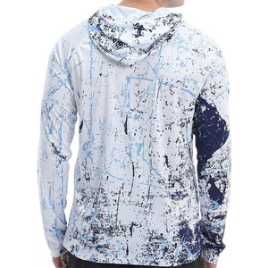 Sublimation Printed Men's <b>Long</b> <b>Sleeve</b> Fishing <b>Shirt</b> UPF 50 Anti-Uv Performance Hoodie <b>White</b> Blue Pattern - Product Image 2