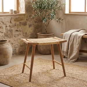 Taburete Arya Moderno y Ligero, Más Vendido, Estructura de Madera de Teca Sólida, Tejido de Ratán Hecho a Mano, Acabado Bien Lijado, Ideal para Hoteles y Apartamentos - Product Image 5