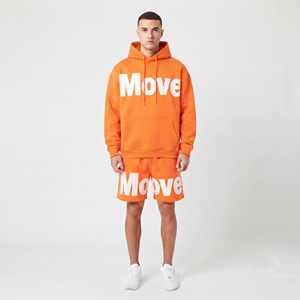 Men Puff Print Oversize Two Piece Sweat Short <b>Set</b> 100% Cotton Drawstring Closure Loose Fit Elastic Waist Men's <b>Twin</b> <b>Set</b> - Product Image 1