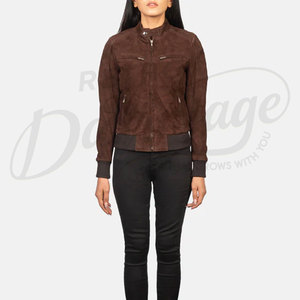 High Quality Customize Winter Women Thick Warm Motorcycle <b>Suede</b> <b>Jacket</b> Women <b>Suede</b> Bomber <b>Jacket</b> Genuine Brown <b>Suede</b> Leather - Product Image 3