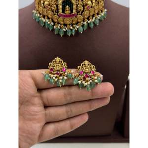 Indian Ethnic Vaidehi South Indian <b>Gold</b> Plated Choker <b>Set</b> with CZ Earrings for Bridal & Festival - Product Image 5