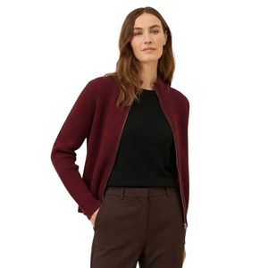 Cardigan zippé bordeaux pour femme, veste en maille à manches longues, ajustée, décontractée, col montant, personnalisable avec logo OEM - Product Image 4