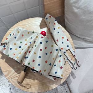 Parapluie pliant haut de gamme pour femme, motif boule rouge colorée, protection soleil et pluie, style classique avec fonction éclairage, idéal pour usage professionnel - Product Image 2