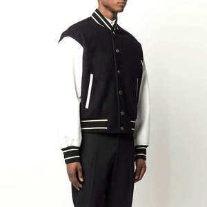 Veste universitaire en laine mélangée pour homme, noir et blanc, style preppy, col rabattu, coupe classique, vêtement d'automne, sur mesure - Product Image 3