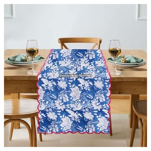 Modern Hand Block Floral Print Beautiful Indian Cotton Fabric Embroidery Edge <b>Table</b> <b>Runner</b> For Hotel Home Decor Farmhouse Style - Product Image 3