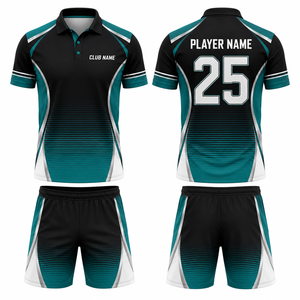 Ensemble de polo et short de golf sportif pour femme, noir et vert sarcelle, séchage rapide, taille élastique, impression par sublimation, logo frontal, Spandex/Coton - Product Image 1