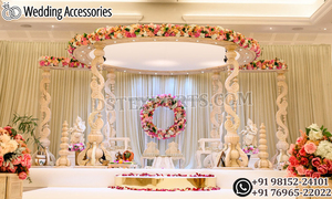 Décoration de Mandap de Mariage Hindou Mayur, Mandap de Mariage Éblouissant en FRP à Double Poteau, Décoration de Mandap de Mariage Sculpté Paon - Product Image 5