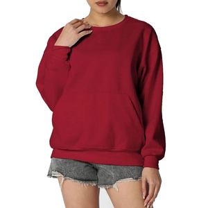 เสื้อสเวตเชิ้ตคอกลมผ้าเทอร์รี่คอตตอน 100% แบบสั่งทำพิเศษสำหรับผู้หญิงไซส์พลัส ขายดีที่สุด ทรงหลวม พิมพ์ลายเรียบ สำหรับฤดูใบไม้ผลิและฤดูหนาว - Product Image 1