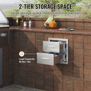 Soluzione di Stoccaggio per Cucina Esterna 14W X 14.4H X 23D Pollici, Cassetti Doppi per BBQ a Incasso con Maniglia in Acciaio Inox per Isola BBQ - Product Image 3