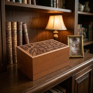 Urnas Comemorativas Ecológicas Artesanais em Madeira de Jacarandá Marrom com Design Árvore da Vida, Urna Retangular Personalizável para Cinzas de Múltiplas Espécies de Animais - Product Image 4