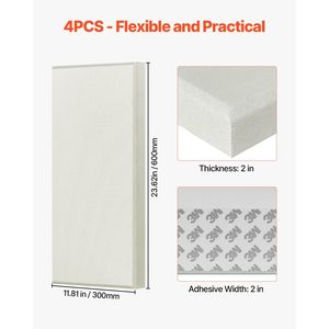 4 Pannelli Acustici Autoadesivi da 2 Pollici di Spessore, 23,6 X 11,8 Pollici, Pannelli Fonoassorbenti in Fibra di Vetro per Pareti - Product Image 6