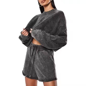 Sweat-shirts respirants pour femmes, effet délavé, manches longues, look vintage usé, coupe ample et courte, pull épais pour l'hiver - Product Image 4