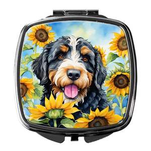 Bernedoodle girasoles compacto viaje maquillaje espejo plegable diseño de mano regalo para mujeres y niñas - Product Image 1