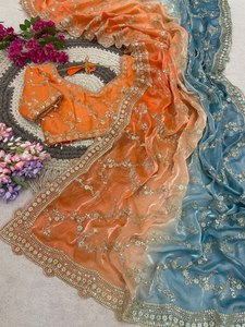Exclusive Fendy <b>Satin</b> Soft <b>Saree</b> 3MM Sequence Border All Jhal Embroidery Lace Border Latkan Stitched Blouse Wrinkle Free Quick - Product Image 3
