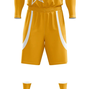Ensemble d'uniformes de basketball personnalisés pour hommes, blanc et or, maillot sans manches col en V, short imprimé étoiles, taille élastique, vente en gros, vêtements de sport pour équipes - Product Image 4