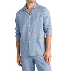 Classique hommes 100% coton pyjama ensemble à manches longues boutonné chemise pantalon vêtements de nuit en gros en vrac OEM vêtements de nuit vêtements de détente - Product Image 1