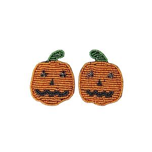 Pendientes Huggie con cuentas de semillas de calabaza de Halloween de estilo clásico hechos a mano para mujer, regalo de vacaciones de moda de la India - Product Image 1