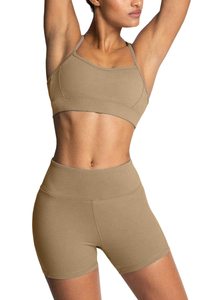 Conjunto de Yoga sin Costuras de 2 Piezas, Top Corto de Cintura Alta y Pantalones Cortos, Color Sólido, Espalda Cruzada, Ropa Deportiva para Mujer - Product Image 6