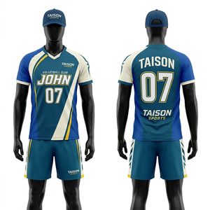 Uniforme de Voleibol para Hombre Elite, 165 GSM, Poliéster Interlock, Blanco, Azul Marino y Dorado, Tejido de Secado Rápido, Logotipo Personalizado Sublimado, Diseño en el Panel Lateral - Product Image 6