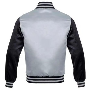 Veste universitaire pour homme, gris et noir, manches à revers, fermeture boutonnée, style décontracté, vêtement d'automne, coupe classique, polyester et coton - Product Image 4
