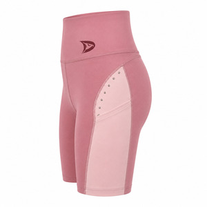 Shorts Deportivos Rosa de Cintura Baja, Tela de Lona Transpirable, Corte Regular, Cintura Elástica, Color Sólido, Ecológicos, Spandex/Algodón - Product Image 2