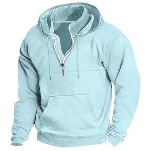 Men's Hooded Quarter Zip Sweatshirt Solid Green Fleece Casual Boxy Fit Autumn Polyester/Cotton Waterproof Pocket - Product Image 6