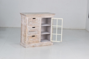 Natural White Distressed Finish Solid Multi-Drawer Cabinet Industrial <b>Sideboard</b> for Home Living Room Dining Farmhouse Wooden - Product Image 2