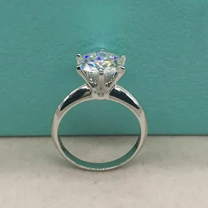 แหวนหมั้นมอยซาไนต์ แหวนเงินแท้ 925 แหวนแต่งงานเพชรโมอิสซาไนต์ทรงกลม แหวนหรูหราเปล่งประกาย - Product Image 2