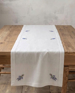 Wholesale Customized Vintage White Linen Table <b>Runners</b> Embroidered Lavender Hemstitch <b>Washable</b> Durable for Wedding Restaurant - Product Image 2