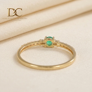 Anillo de Oro Amarillo Sólido de 14 Quilates con Diamante Cultivado en Laboratorio y Esmeralda Colombiana Cultivada en Laboratorio, Joyería para Mujer, Certificado IGI, Anillo de Lujo - Product Image 5