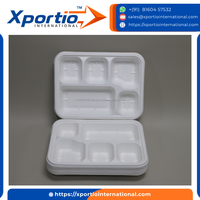 Assiette carrée en bagasse naturelle, robuste, pour plats à emporter, biodégradable, réutilisable, compostable, jetable, 4/5/6 compartiments, BRC