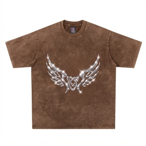 Oversized Brown Men's T-Shirt With <b>Silver</b> Glitter Wing Heart Print Short Sleeve Casual O-Neck Jersey Cotton Shirt - Product Image 1