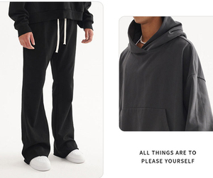 Custom Men Heavyweight Cotton Baggy Sweatshirt Tracksuit Unisex Boxy Cropped Hoodie and Flared Wide Leg <b>Sweatpants</b> <b>Sets</b> - Product Image 6