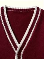 High School Children's Uniform Unisex Canvas Cardigan Sweater Soft V-Neck Knitted Jacket Anti-pilling 100% Cotton Customizable