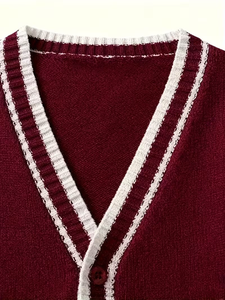 Boy Girl High School Uniform Canvas Cardigan Sweater Soft V-Neck Knitted Jacket New Spring Autumn Kids' School Attire - Product Image 4