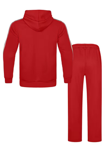 Two-Piece Men's Autumn Winter & Spring Set Featuring a Short Striped Knit Zip-Up Jacket Long Sleeves And a Hood with Drawstring - Product Image 3