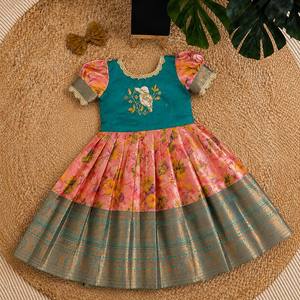 Wedding Engagement Party Georgette Silk Heavy Embroidery Fancy Sleeve Pattern Blouse & <b>Lehenga</b> Choli Dress for Girls <b>Kids</b> Wear - Product Image 5