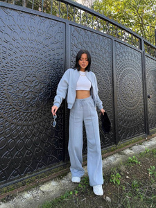 Black Women Zip Up Hoodie and Wide Leg Pants <b>Set</b> Casual Loose Knitted <b>Two</b> <b>Piece</b> Outfit <b>Lounge</b> Wear - Product Image 4
