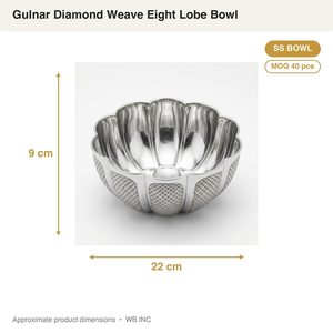 Bol à huit lobes en acier inoxydable SS304 fait main, 22 cm, avec lobes tissés, nervures miroir et motif diamant pour la décoration intérieure, les hôtels et les mariages - Lot de 2 - Product Image 3