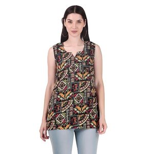 Kurti Corto Étnico de Moda para Mujer – Kurta Estampada de Corte Regular para Ocasiones Casuales y Festivas - Product Image 1