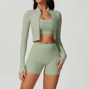 Yoga Set Women's 3-Piece <b>Workout</b> Set High Waist Pant & Sports Bra with Matching Print <b>Jacket</b> Yoga & Running <b>Workouts</b> - Product Image 1