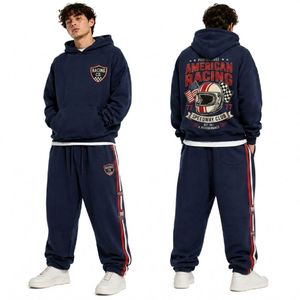 Men's Cotton Tracksuit <b>Set</b> With Graphic Print Hoodie And <b>Jogger</b> Pants Casual Streetwear Two Piece Sportswear Outfit - Product Image 1