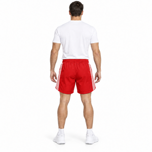 TCL Men's Red Sport <b>Shorts</b> With <b>White</b> Side Stripes Quick Dry Drawstring Waist Knitted Fabric - Product Image 2