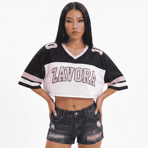 Camiseta Deportiva de Fútbol Americano de Dos Tonos, Estilo Y2K, para Mujer, Corte Holgado, Personalizable con Logotipo de Equipo, Ropa Deportiva Urbana para Entrenamiento - Product Image 1