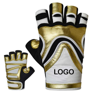 Gants de sport demi-doigts en cuir PU or, blanc, noir, unisexe, pour musculation, avec sangle de poignet, design à enfiler - Product Image 6