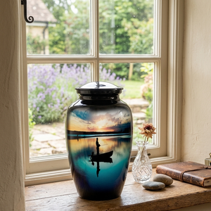 Serene Fishing Scene Urn - Large Adult Ashes <b>Memorial</b> Container - Product Image 3