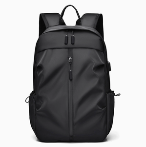 Minimalist Black Nylon Laptop <b>Backpack</b> with Water Resistance 20-39L Capacity Unisex Shoulder Straps Zipper Closure - Product Image 1